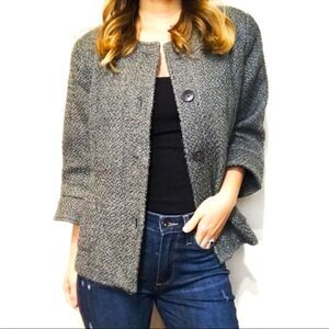 Coldwater Creek Women’s gray 3/4 sleeve wool blend pebbled boucle jacket size 6